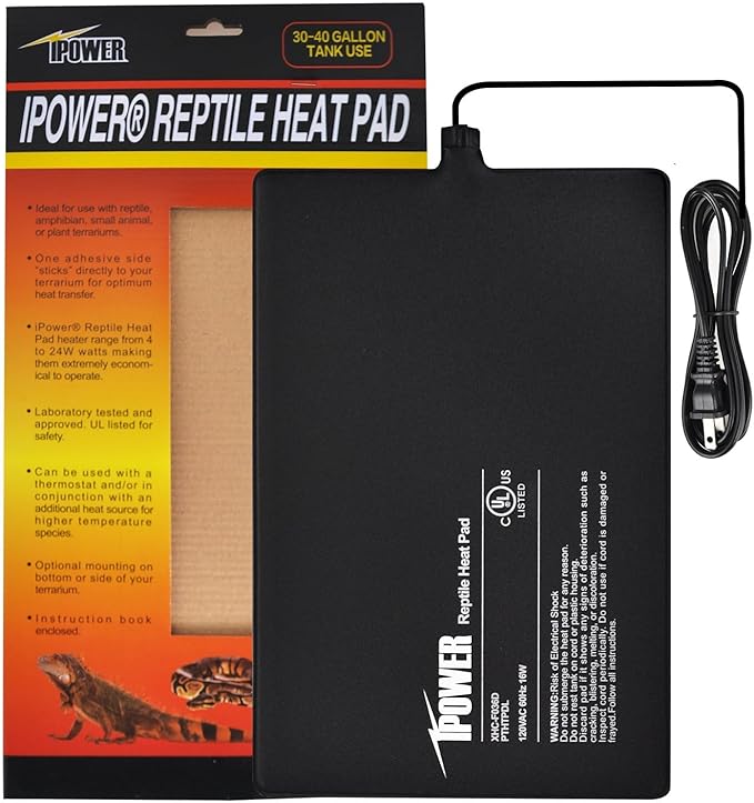 iPower Reptile Heating Pad, Under Tank Heater, Waterproof Terrarium Heat Mat 8X12 Inch, for Turtle, Lizard, Frog, Snake and Other Reptiles