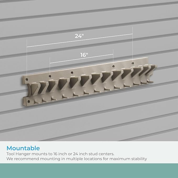 Suncast 2' Wall Mount Tool Organizer for Hanging Lawn and Garden Tools, 30 lb. Weight Capacity, Gray, Made in the USA