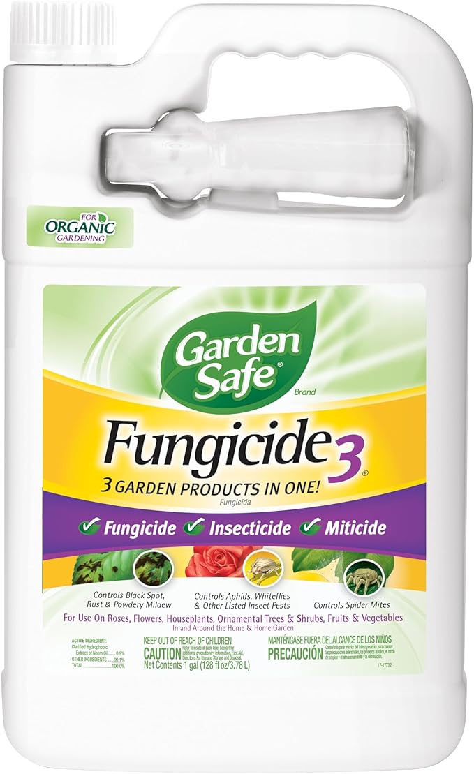 Garden Safe Brand Fungicide3, 1 Gallon, Fungicide, Insecticide and Miticide with Neem Oil Extract for Organic Gardening, Controls Black Spot, Rust, Aphids and Spider Mites