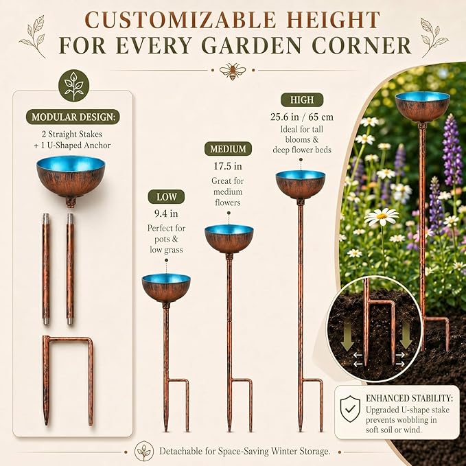 Teenyyou 9 Pcs Bee Watering Station for Garden Bee Metal Watering Cups Butterfly Water Feeder Small Insects Bath Bowl Cups Metal Stakes for Outdoor Garden Decor, Blue