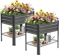Raised Garden Bed with Legs and Shelf, 2pcs 31.8x20x31.5inches Elevated Metal Planter with Legs for Outdoor Vegetables and Herbs, Standing Raised Beds for Balcony, Patio, Lawn and Backyard
