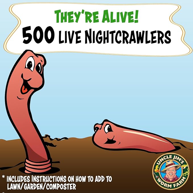 Uncle Jim's Worm Farm 500 Count Super Red European Nightcrawlers for Composting and Garden Soil Aeration | Large Nightcrawlers Improve Soil Structure and Quality for Healthier Gardens