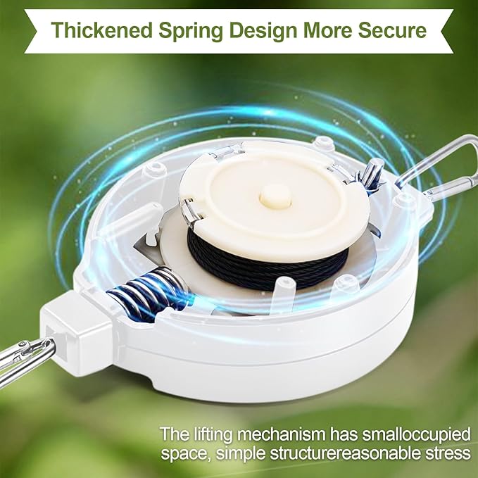 Retractable Plant Hanger with Pulley System, Effortless Raising and Lowering for Indoor and Outdoor Plants, Hanging Planters, Garden Pots & Bird Feeders (4-Pack,White)