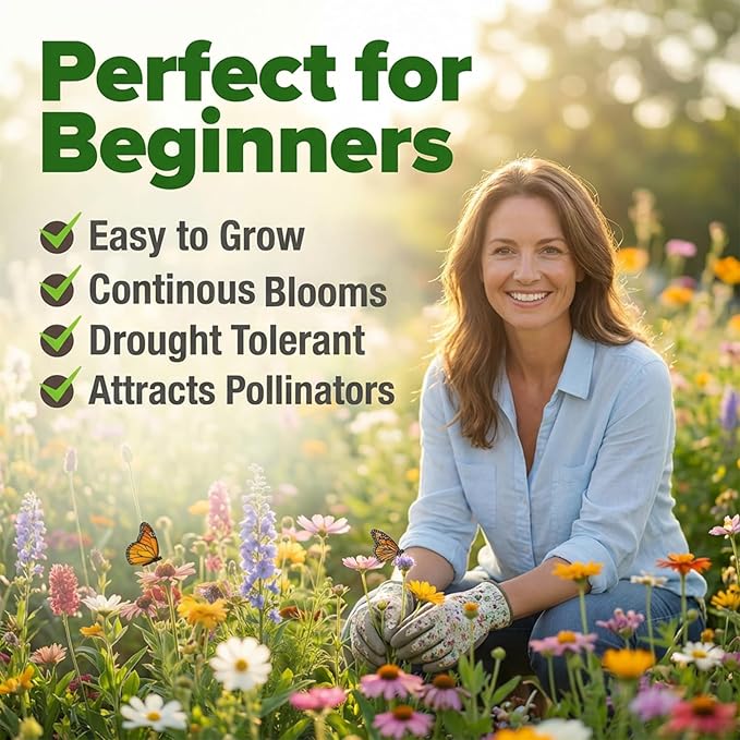 Wildflower Seeds Mix (3oz) - 89.400+Seeds - Non-GMO Milkweed Seeds for Monarch Butterflies - 25+Varieties Annual & Perennial Wildflowers Mix - Bulk Flower Seeds for Pollinator Gardens