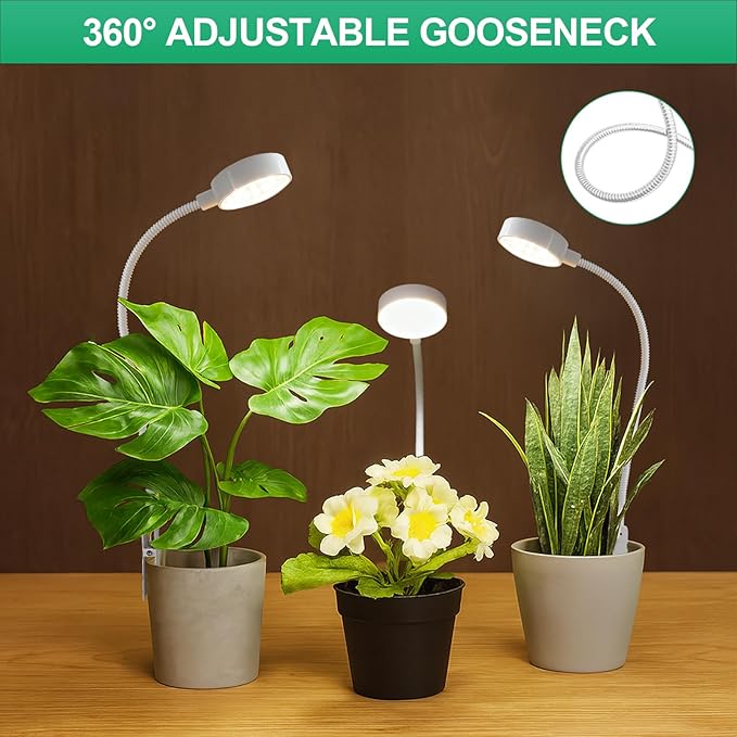 Grow Lights for Indoor Plants, Pot Clip LED Plant Lights for Indoor Growing, Full Spectrum, Plant Lamp with 5-Level Dimmable, Auto On Off 4/8/12/18 Hrs Timer for Succulents, Small Plant, White, 2 Pack