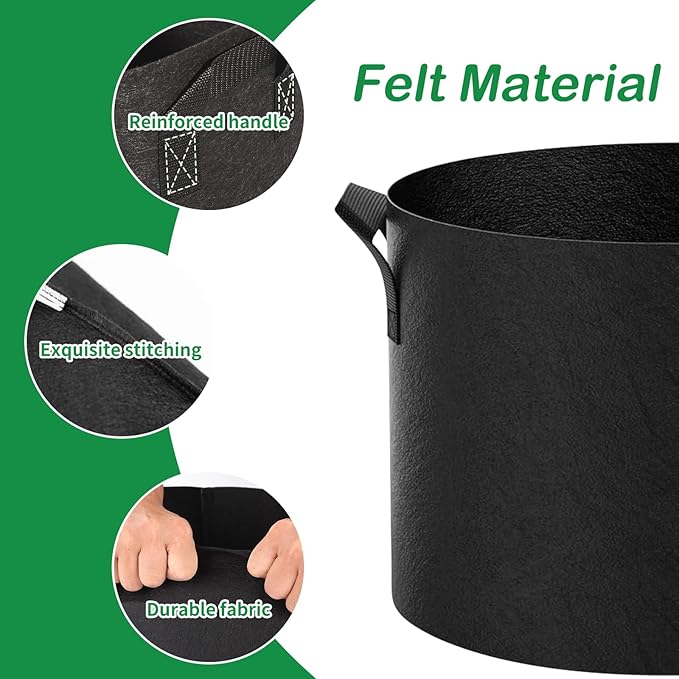 Grow Bags (3-Pack) - Heavy Duty Fabric Pots for Vegetables, Fruits, Flowers, Plants | Aeration Fabric Prevents Root Circling & Overwatering | Durable, Reusable (Round, 5 Gallon)