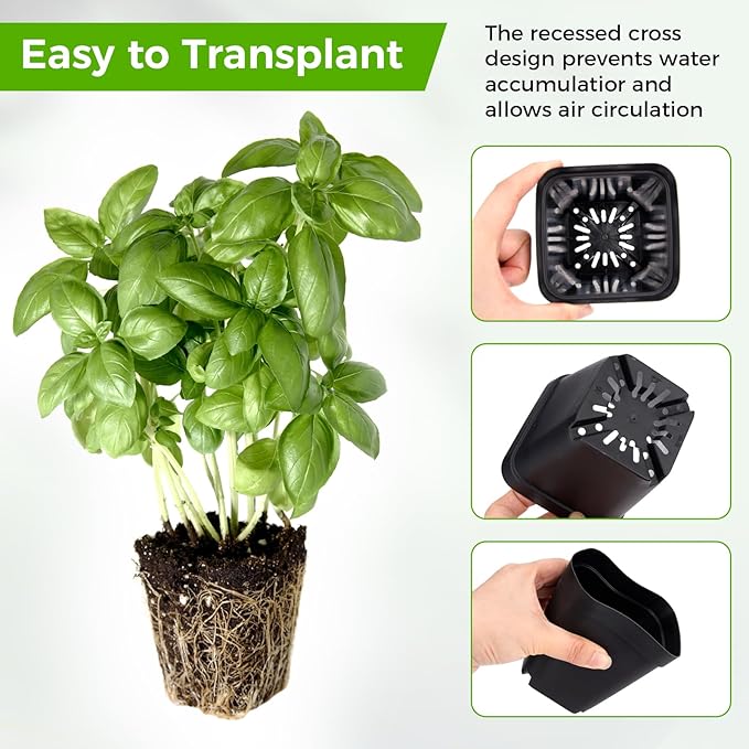 Seed Starter Tray Kit 3.5" Square Nursery Pots Trays 50 Pcs 9 Cell Seed Starting Pots with Drainage Holes 5 Seed Starting Trays 20 Plant Labels, Planting Tools and 1 Pen Planter Nursery Propagation