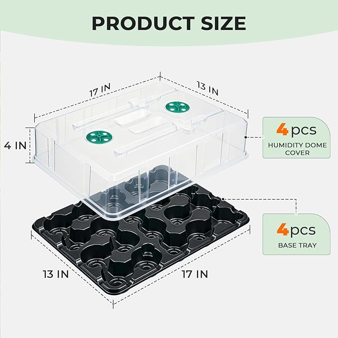 homenote 3 Inch Seed Starting Trays with Humidity Domes for Plants, 4 Pack 20-Cell Seedling Starter Trays, Plant Starter Germination Trays for Pots Seedlings for Indoor Outdoor, Fits 3" Nursery Pots