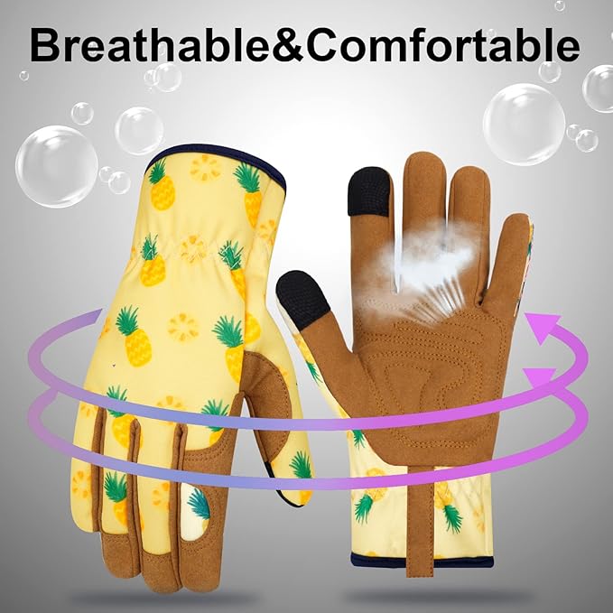 Leather Gardening Gloves for Women Thorn Proof Garden Gloves Touch Screen Working Gloves Gifts,M