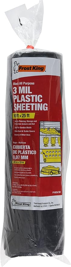 Frost King P1025/3B Polyethylene Sheeting, 10' x 25' x 3 mil., Black (Pack of 12)