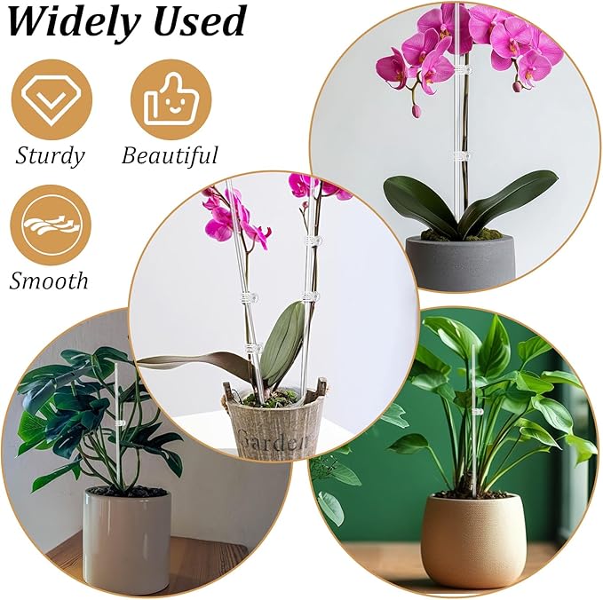 60 Pcs Clear Acrylic Plant Support Stakes with 60 Clips 15.8 & 11 Inch Reusable Plant Holder Stick Garden Stakes for Indoor Outdoor Potted Plants, Orchids, Tomatoes, Flowers