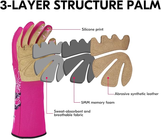 Vgo... 1-Pair Ladies' Synthetic Leather Gardening Gloves, Long Sleeves Gauntlet, Breathable & Grip Work Gloves, High Dexterity, Washable (Size M, Red, SL7445)