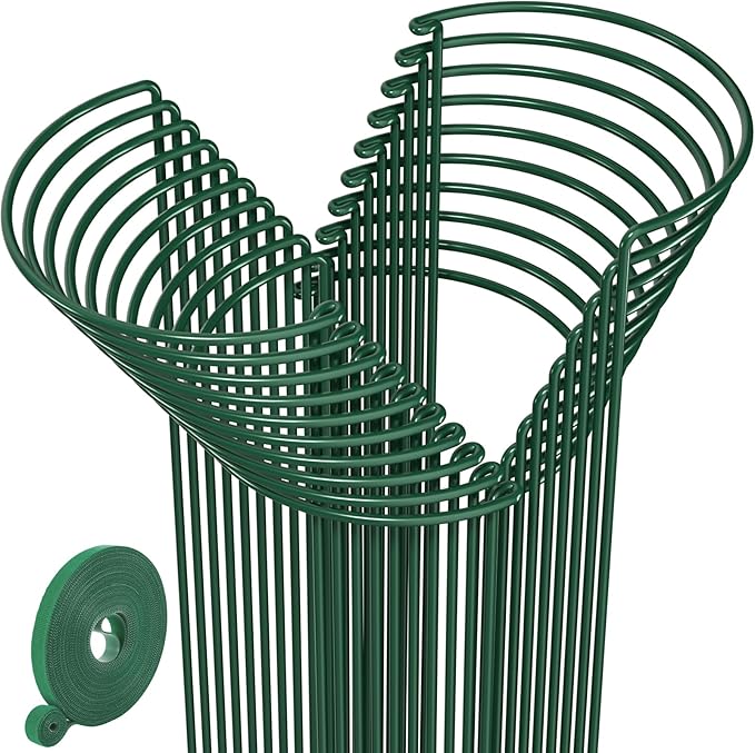 AMAGABELI GARDEN & HOME 20 Pack Plant Support Stakes 10" W x 24" H Heavy Duty Half Round Peony Cage Metal Garden Support Structures Plant Cage with Ties for Indoor Flower Tomato Hydrangea Monstera