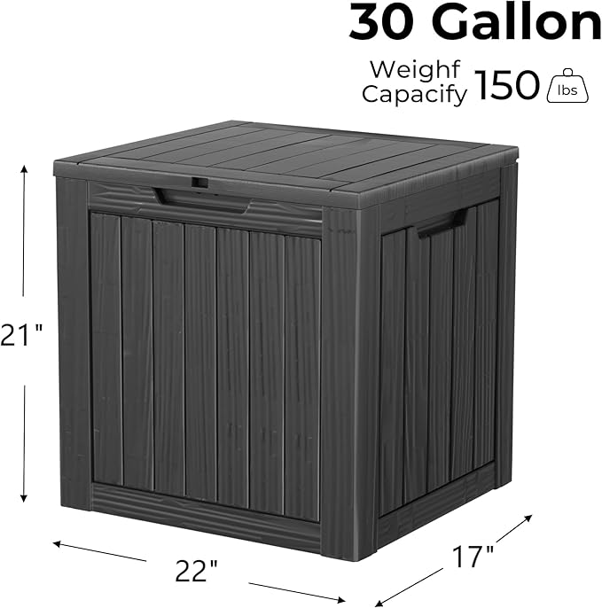 30 Gallon Outdoor Storage Box, Compact Resin Lockable&Waterproof Deck Box for Indoor and outdoor Tools Storage, Black