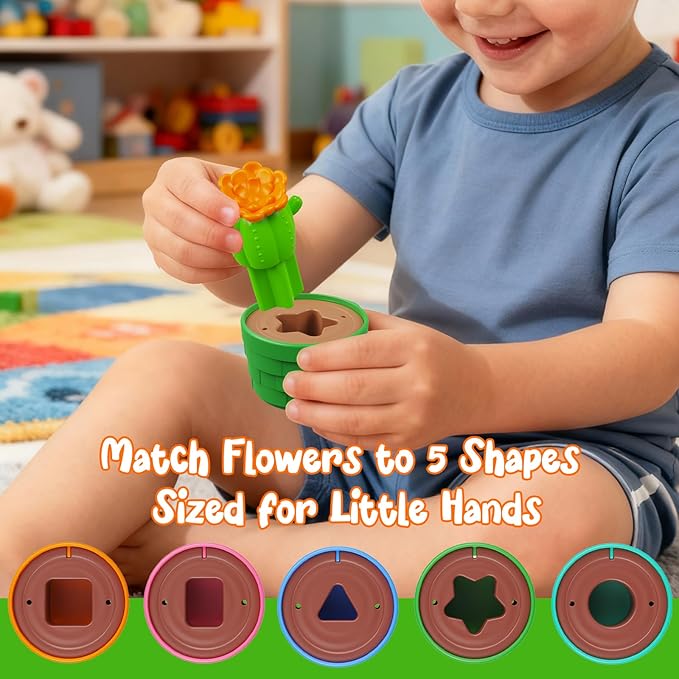Marlrin Montessori Flower Garden Building Toy for Toddlers, Kids Gardening Set with Watering Can, Shovel, Rake, Shape & Color Sensory Toys, Toddler Outdoor Toys,Preschool Gift for Baby Girls Boys