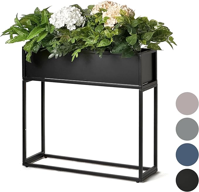 Cocoyard Metal Elevated Planter Box - 28" Raised Garden Bed with Legs for Indoor and Outdoor - Tall Rectangle Planter with Felt Liner, Drainage Holes and Plugs for Vegetables, Herbs and Flowers(Black)
