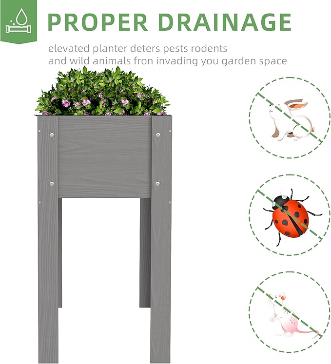 31x16x31 inch Raised Garden Bed with Legs, Elevated Wooden Planter Box for Outdoor Plants Flowers Fruits Vegetable Herb Growing