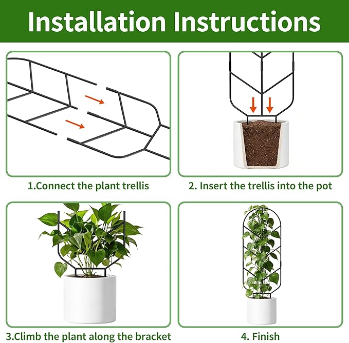 2 Pack 30'' Large Metal Plant Trellis for Climbing Plants, Tall Plant Support for Indoor & Outdoor Use, Modern Decorative Trellis for Potted Plants (2 Pack)