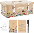 JarThenaAMCS Spring Wildflower Seeds Storage Organizer Metal Seed Saving Box 4 Dividers Vintage Floral Seed Packet with 50 Seed Kraft Envelopes 50 Blank Plant Label Stakes 1 Marker Pen for Home Garden
