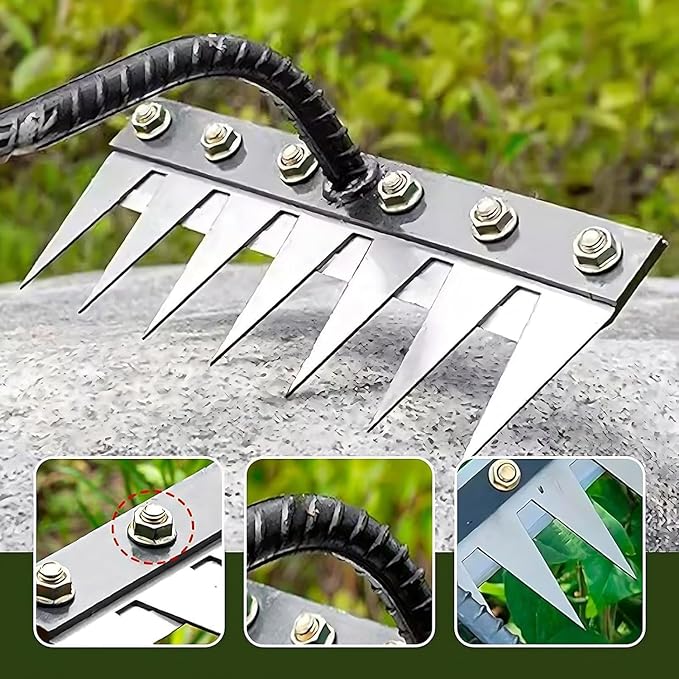 Gardenia Iron Rake 2.0 with 8 Teeth for Versatile Weeding and Gardening, Heavy-Duty Carbon Steel Handle Ideal for Landscaping, Lawn Care, and Soil Cultivation