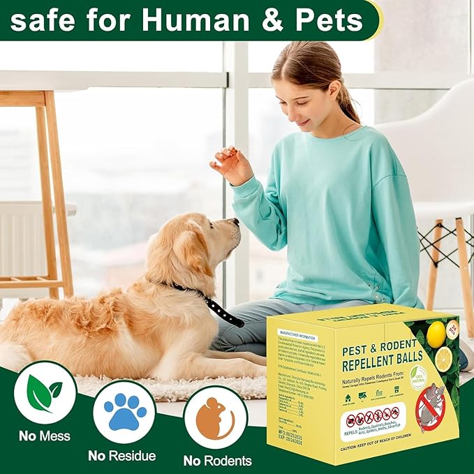 【𝐇𝐢𝐠𝐡𝐥𝐲 𝐄𝐟𝐟𝐞𝐜𝐭𝐢𝐯𝐞】 Mouse Rodent Repellent – Peppermint Lemon Oil Rodent & Insect Repellent Balls 24 Pack, Plant-Based Deterrent for Mice, Rats, Roaches & Bugs, Indoor & Outdoor Use