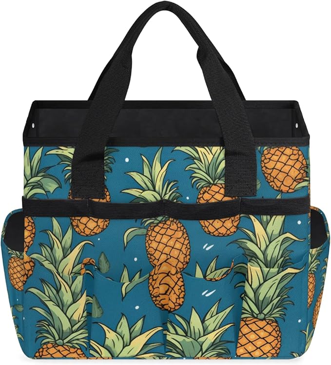 Garden Tool Bag Organizer Garden Tote Bag with Pockets Pineapple Pattern Summer Tool Storage Organizer Gardening Tool Kit Holder 13" x 6.8" x 2.8"