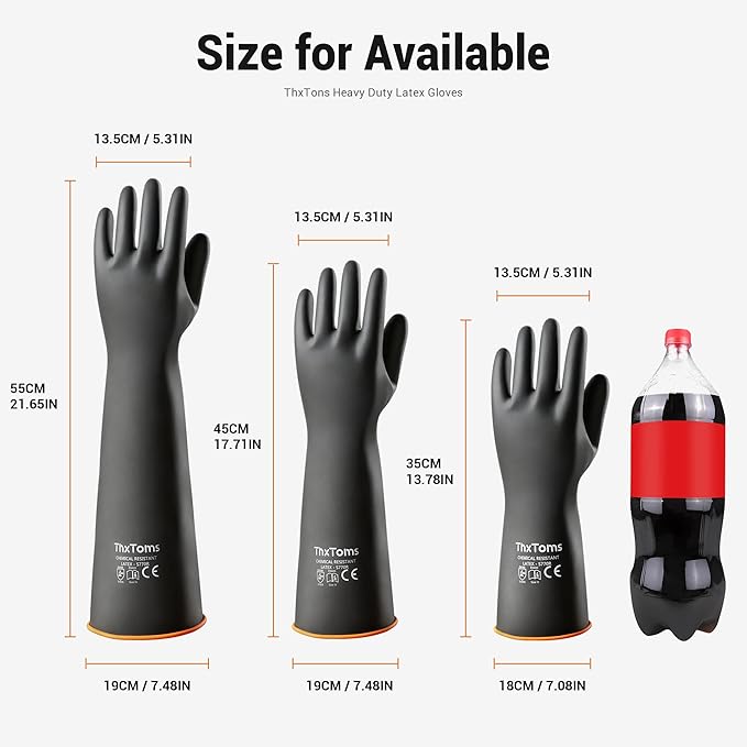 ThxToms Heavy Duty Latex Gloves,Long Rubber Gloves, Chemical Resistant Gloves,Puncture Resistant, Resist Acid,Oil,Alkali, Waterproof for Industrial Cleaning, Gardening,14", 1 Pair