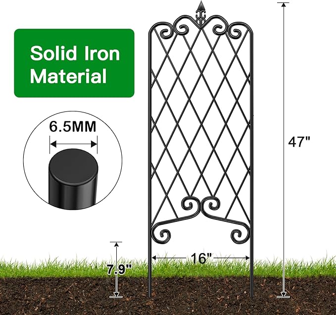 Amagabeli Garden Trellis for Climbing Plants 47” x 16” Rustproof Black Iron Plant Trellis Potted Vines Vegetables Flowers Patio Metal Wire Lattices Grid Panels for Ivy Cucumbers Clematis 2 Pack GT03