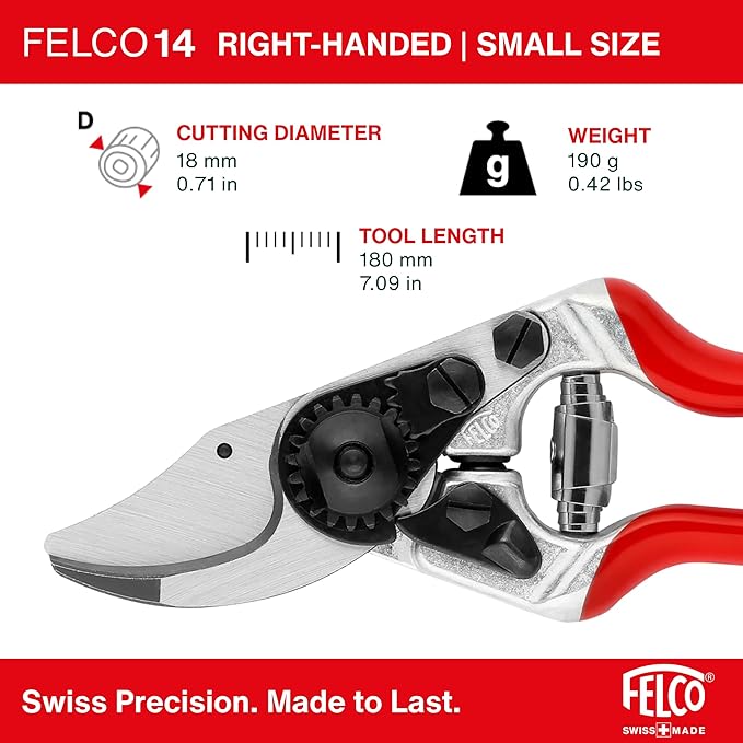 Felco F 14 Pruning Shears – 7.1" Garden Clippers for Small Hands with Bypass & Anvil Blades | Hand Pruners for Gardening | Garden Tool Cutter with Forged Alloy Steel Build, Lightweight Swiss Design