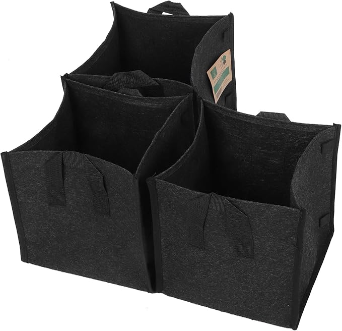 Fafeicy Plant Container 3Pcs Plant Growing Bag with Handles Black Square Felt Vegetable Fruit Flower Grow Container Garden Supplies ((5 gallons) 23.5 * 23.5 * 25)