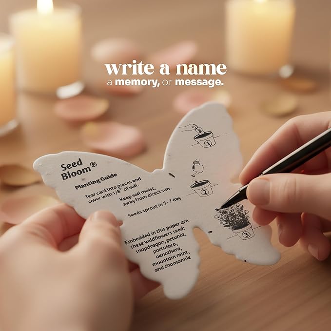 Plantable Wildflower Seed Paper - 48pcs Black & White Butterfly-Shaped for Funeral Favors, Memorial Gifts, & Sympathy Gifts for Loss of Father and Mother