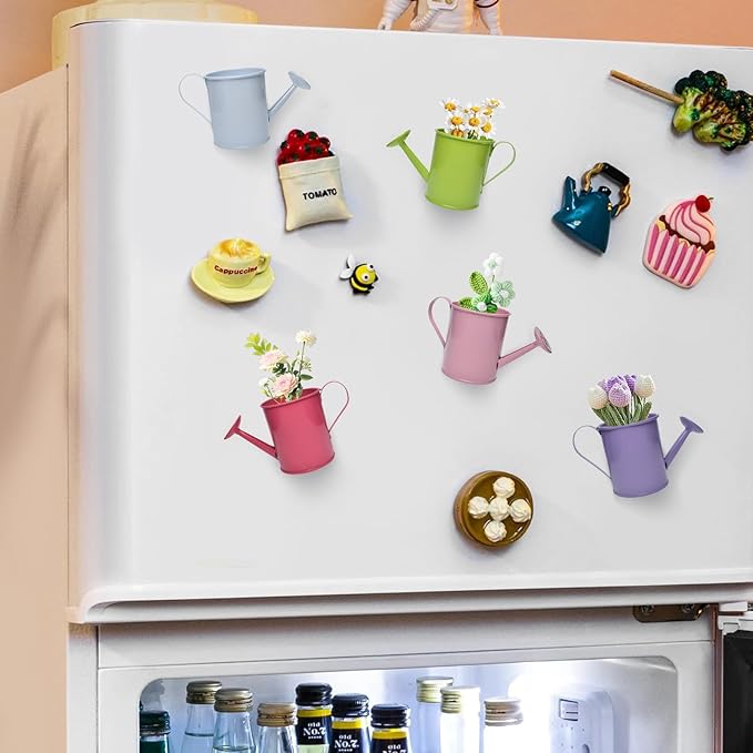 Mini Handmade Decorative Watering Can, Set of 6, Height 2.36 inch, Cute Metal Jug for Hand Crafts,Garden Theme Parties, Home Decor and Accessories of Refrigerator Magnets (Height 2.36 inch)