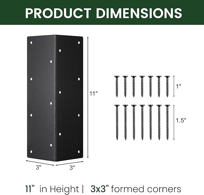 Set of 16 Raised Garden Corner Brackets, 11 inch Raised Bed Corner Brackets with Screws, Rust Resistant Metal Connectors for Furniture Flower Vegetable Planter, 3 inch Wide