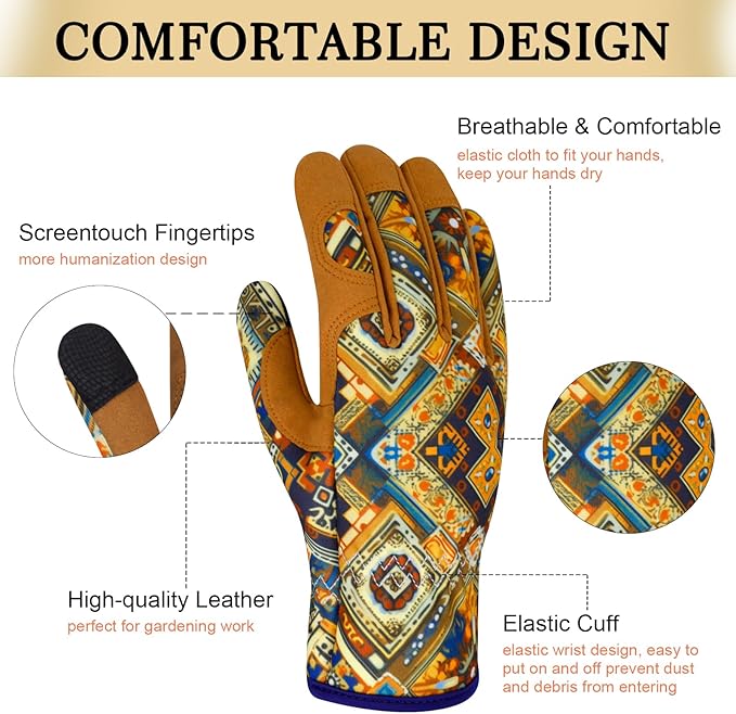 Leather Gardening Gloves for Women Thorn Proof Garden Gloves Touch Screen Working Gloves Gifts,M