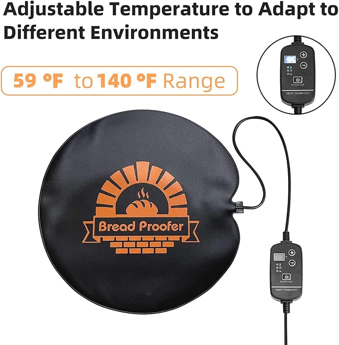 Bread Proofer Warming Mat - Sourdough Warming Mat Sourdough Dough Proofer for Fermenting with Thermostat Control Adjustable Temperature 59°F - 140°F (Round)