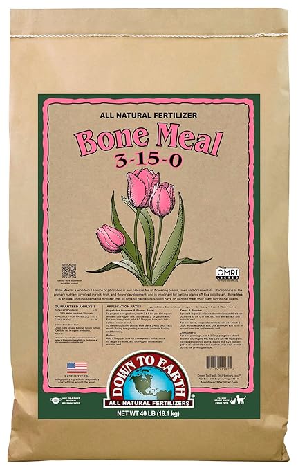 Down To Earth All Natural Fertilizers Organic Bone Meal - High Phosphorus Plant Food for Buds, Bulbs, Blooms, Flowers 3-15-0, 40 lb