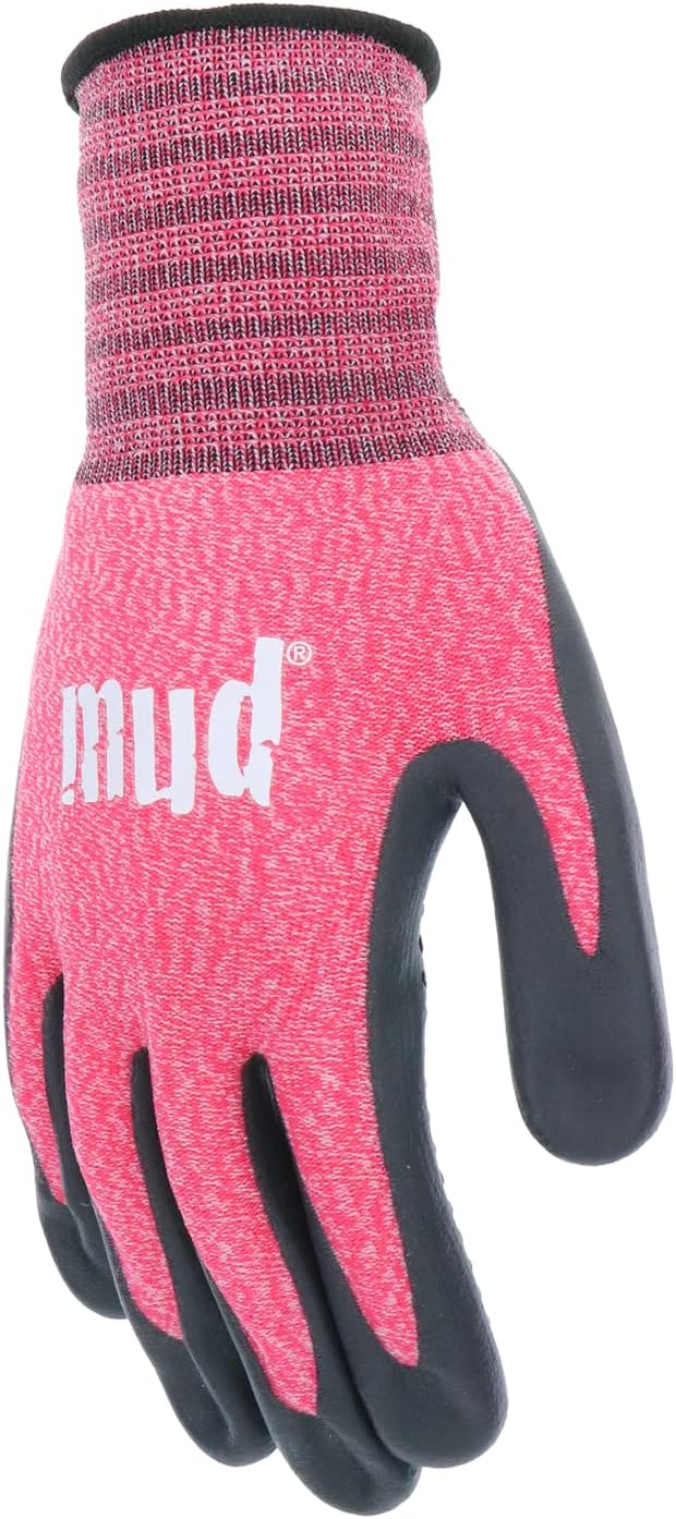 Mud Grip Women's Nylon Seamless Knit Shell Water Resistant Dotted Nitrile Palm Gardening Gloves