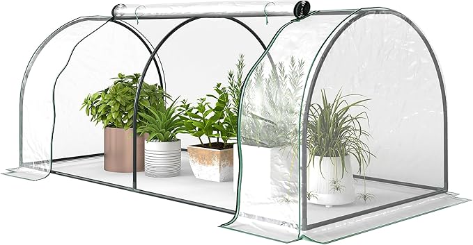 Outsunny 7' x 3' x 2.5' Mini Greenhouse, Portable Tunnel Green House with Roll-Up Zippered Door, UV Waterproof Cover, Steel Frame, Clear