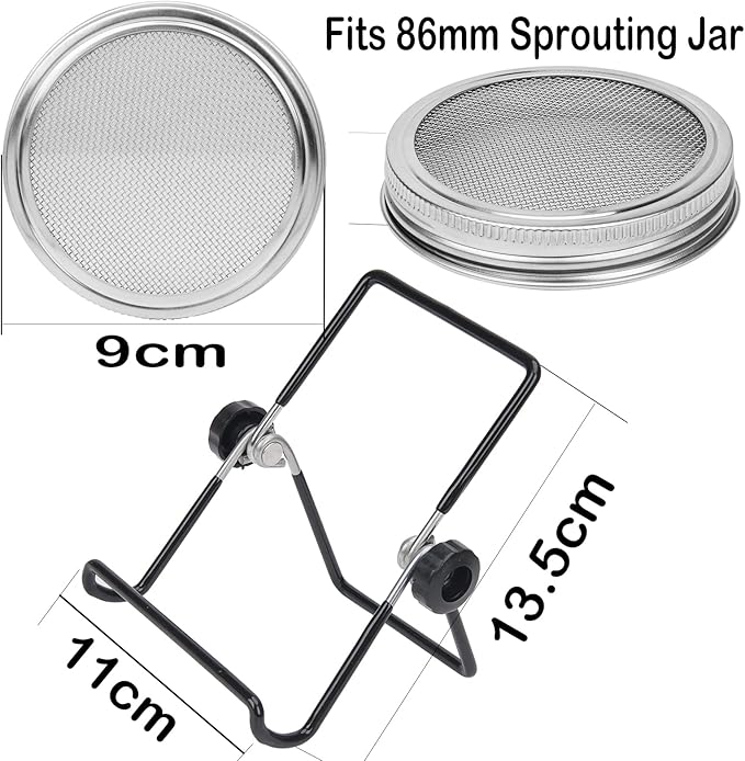 Lulonpon 4 Pieces Sprouting Lids, 304 Stainless Steel Screen Sprout Lids with Stand for 86mm Caliber Jar,for Sprouting, Sprouting Seeds, Sprouting Kit