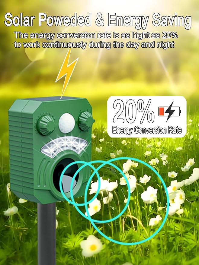 Ultrasonic Cat Repellent Outdoor Squirrel Deterrent with Motion Sensor LED Flash Light, Deer Raccoon Skunk Rabbit Coyote Armadillo Possum Fox Pest Animal Scare Away for Patio Lawn Garden Yard