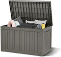 240 Gallon Outdoor Storage Box, Resin Deck Boxes Outdoor Waterproof For Patio Furniture, Garden Tools, Pool Supplies, Lockable And UV Resistant (Striped Gray)
