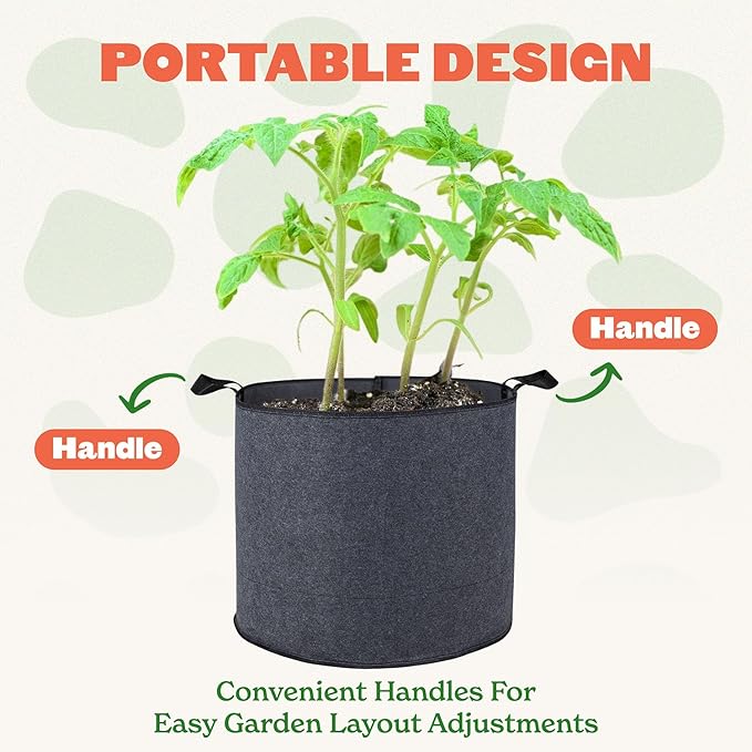 Epic Gardening 5 Pack 15 Gallon Grow Bags with Handles (Lined) - Heavy Duty Fabric Pots for Vegetables, Herbs & Flowers - Breathable Cloth Planters for Indoor & Outdoor Gardening, Moisture Retaining