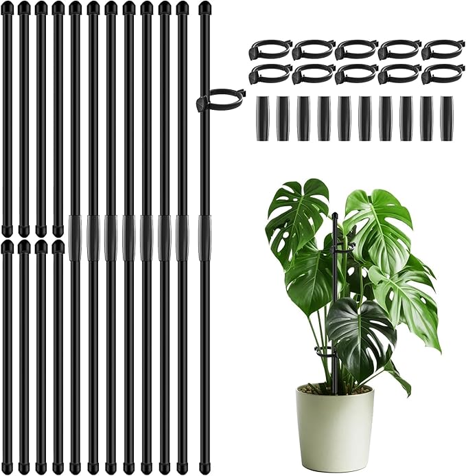 20Pcs Plant Support Stakes 17 inch SupKing Garden Orchid Sticks Extended to 3ft 4ft 5ft Plant Poles with Clips for Indoor Outdoor Potted Tomato Rose Amaryllis Vegetables Comes with 20 Ties(Black)
