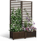 VINGLI Wooden Planter with Trellis, 51" Height Elevated Garden Beds Outdoor, FreeStanding Planter Box with Drainage Holes for Flower, Vegetable, Fruit, Herb in Garden, Patio, Balcony - 2PCS