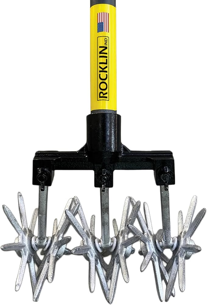 Rocklin Industry New Heavy-Duty Rotary Cultivator with 2X Steel for All Soils Till, Aerate, Weed, or Mix | 60” Extra Long Handle