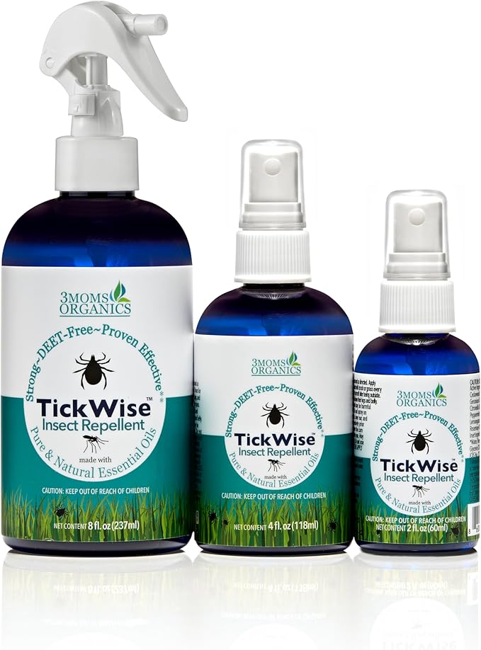 3 Moms Organics TickWise | DEET- Free, Tick and Insect Repellent | Plant Based Essential Oils and All Natural Ingredients | Safe for Kids, Adults, Dogs and HorsesTrio 8oz,4oz,2oz