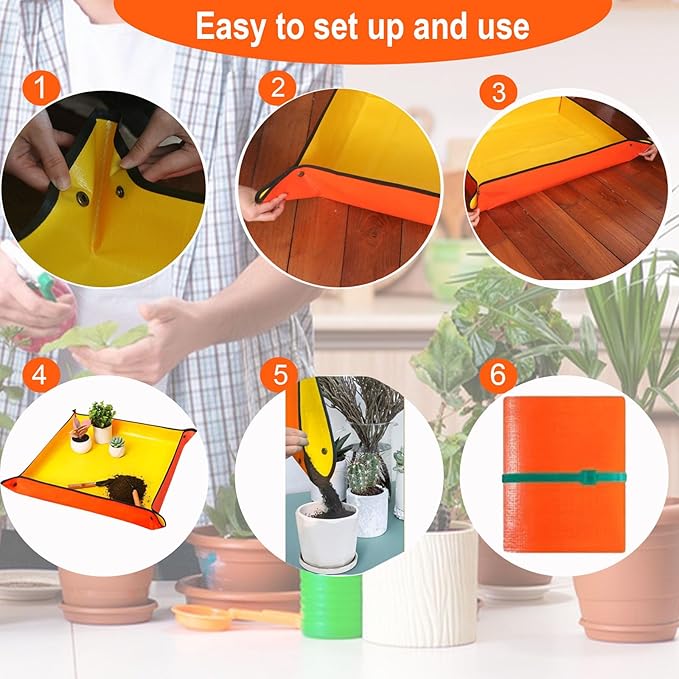 Emycool 39.5" x 31.5" Large Repotting Mat for Indoor Plants Transplanting and Potting Soil Mess Control, Waterproof Portable Succulent Plant Repotting Tray Gardening Gifts for Women, Orange