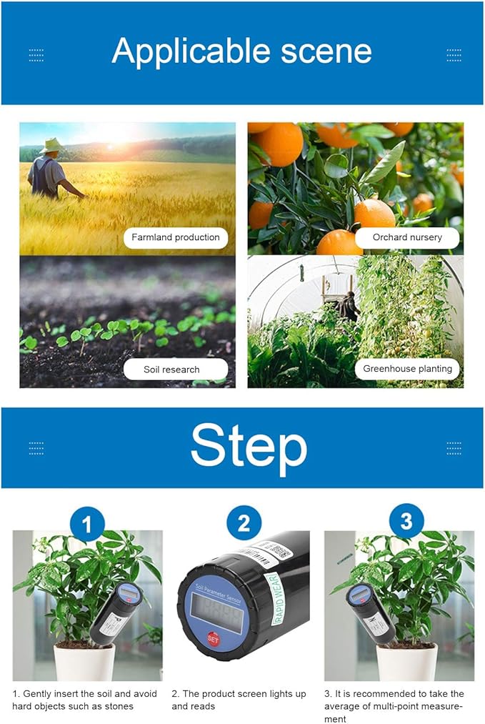 Soil Tester, NPK Meter Sensor, Intelligent Nutrient Fertilizer Detector, High Accuracy Soil Nutrient Test Kit for Garden, Lawn, Farm, Indoor & Outdoor Use