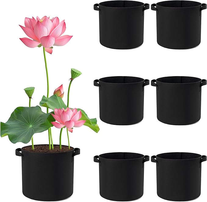 2 Gallon Lily Plant Pots for Pond, 6 Pack Aquatic Planter Thickened Fabric Felt Pots with Handles, Durable Breathe Reusable Plant Grow Bag for Aquatic Plants, Flower, Carrot, Potato, Tomota