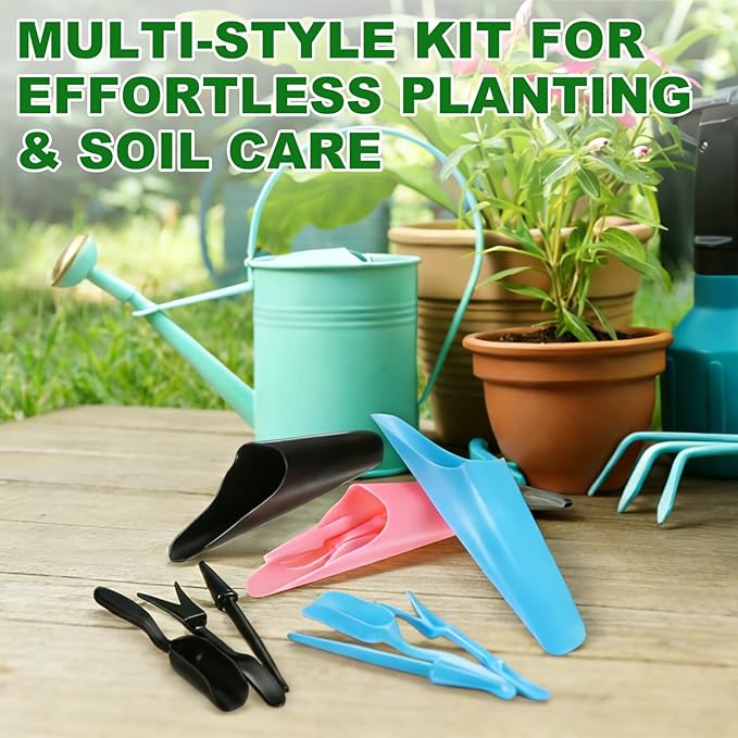 M METERXITY 1-Set Garden Shovel Hand Tools Transplanting Succulent Cultivation Digging Scoops Kits, Plastic Mini Garden Tool Set for Bonsai Potting/Flower Planting [Blue]